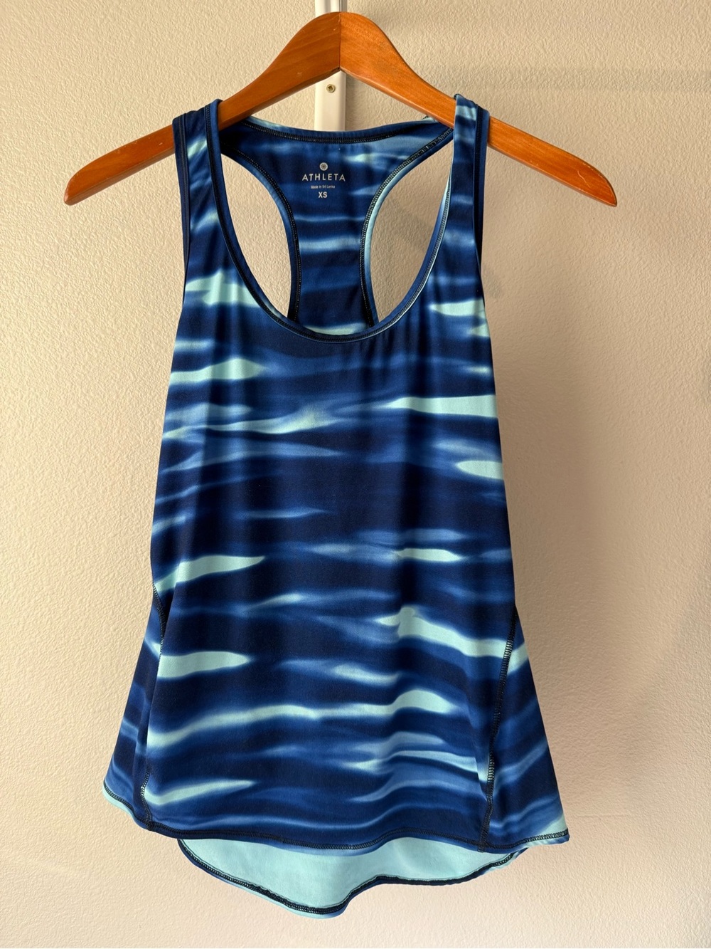 Athleta Navy and Light Blue Wave-Print Racerback Tank